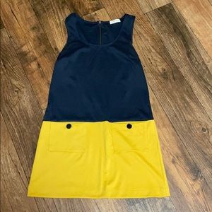 Blue and yellow color blocked dress
